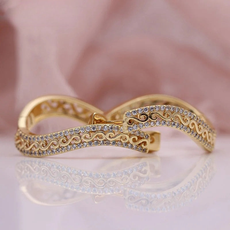 14K Gold Plated Round Earrings with Zircon Sets for Women - Vintage Bohemian Copper Earrings for Christmas, Seasons and Everyday Wear, Perfect Gift - Copper Ears