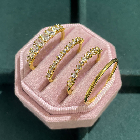 4-Piece Vintage Bohemian 14K Gold Copper Plated Ring Set, Synthetic Square Technetium, Ladies Stackable Bridal Jewelry for Everyday Wear and Christmas Gifts