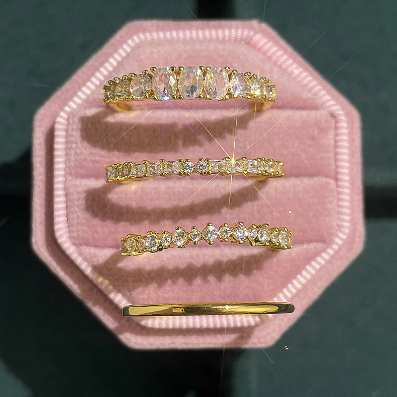 4-Piece Vintage Bohemian 14K Gold Copper Plated Ring Set, Synthetic Square Technetium, Ladies Stackable Bridal Jewelry for Everyday Wear and Christmas Gifts