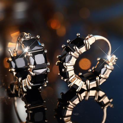 A pair of elegant retro square black zircon earrings, copper craftsmanship, unplated, fashionable women's jewelry, suitable for all seasons