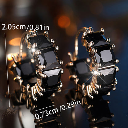 A pair of elegant retro square black zircon earrings, copper craftsmanship, unplated, fashionable women's jewelry, suitable for all seasons