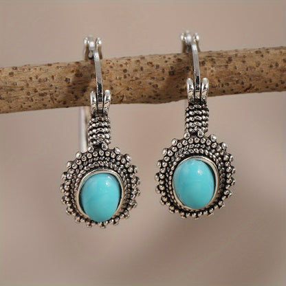 Antique Bohemian bronze inlaid turquoise earrings set with 925 silver plating, suitable for daily wear and gift in all seasons, ideal for Christmas and souvenirs for affectionate lovers
