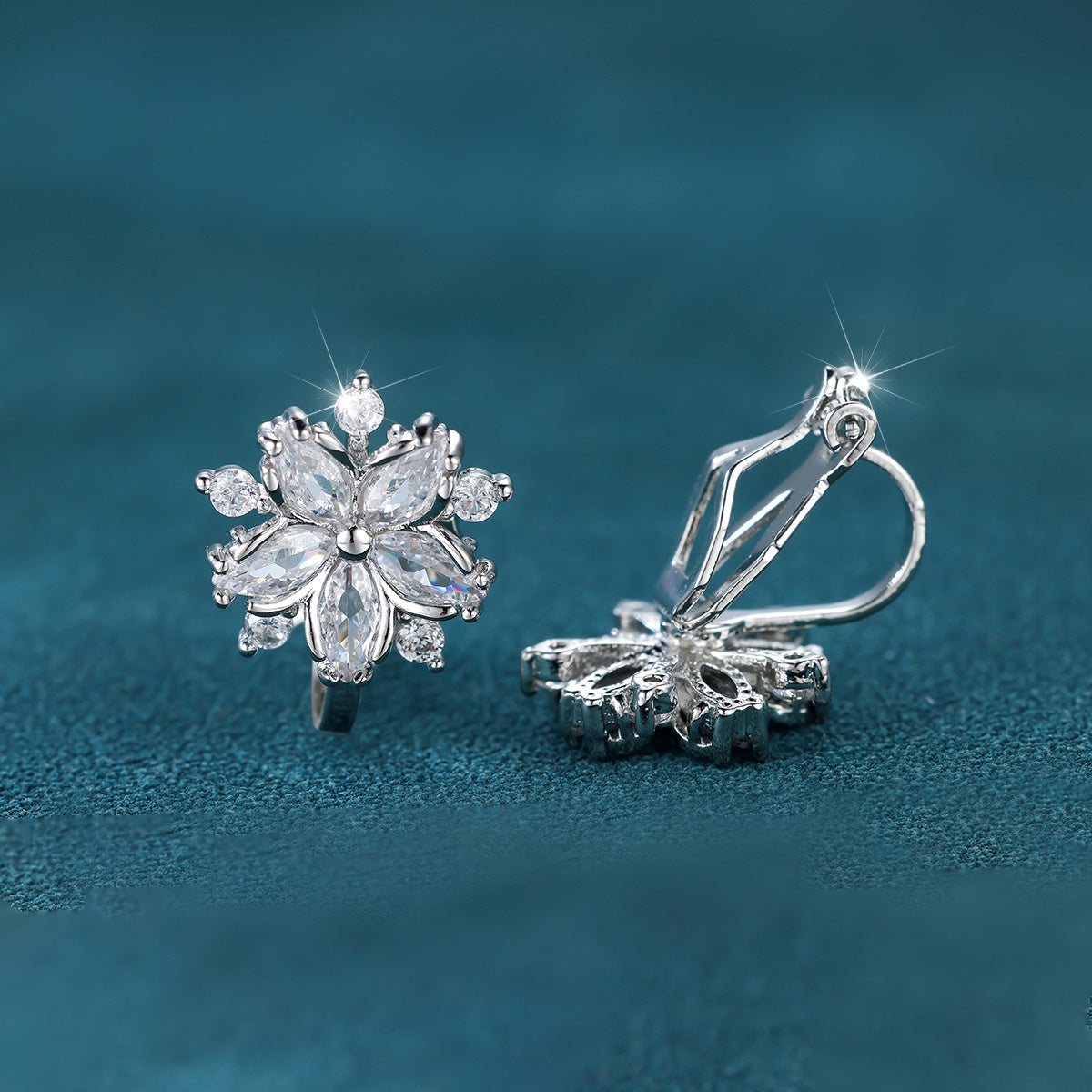 Stylish Horseshoe Cut White Cubic Zirconia Snowflake Clip Earrings - Perfect for Valentine's Day or Christmas