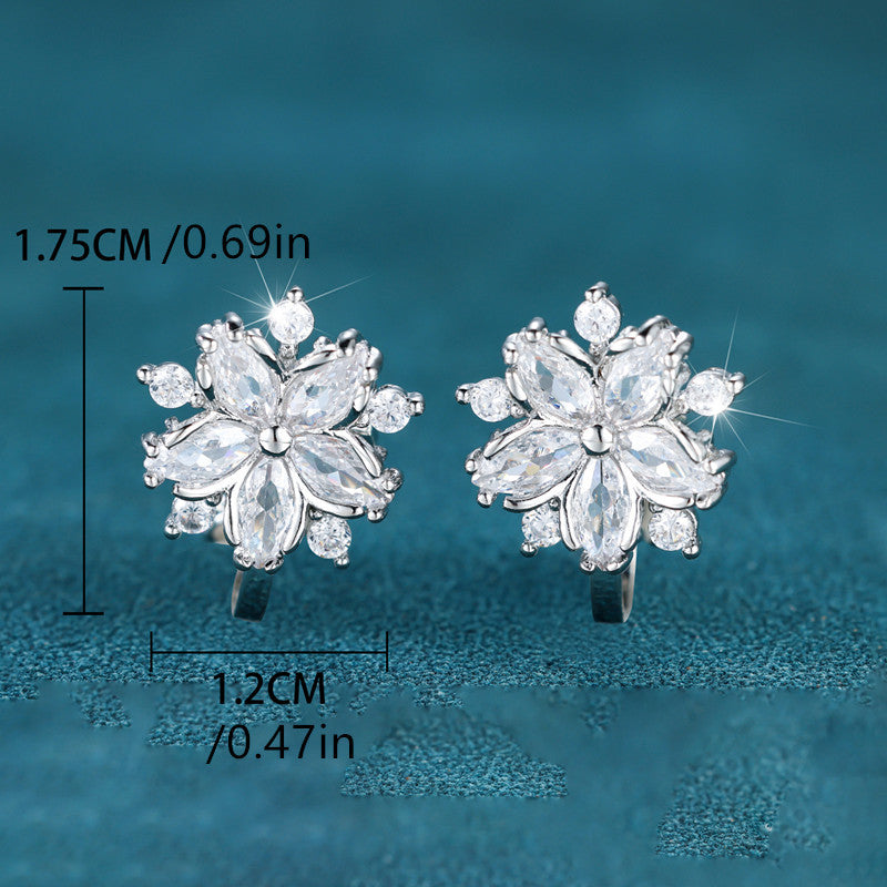 Stylish Horseshoe Cut White Cubic Zirconia Snowflake Clip Earrings - Perfect for Valentine's Day or Christmas