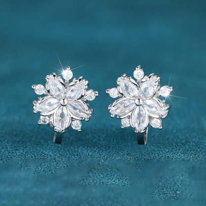 Stylish Horseshoe Cut White Cubic Zirconia Snowflake Clip Earrings - Perfect for Valentine's Day or Christmas