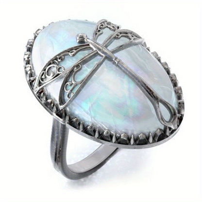 Vintage Bohemian Female Dragonfly Ring with Copper Base and Synthetic Opal, 925 Silver Plated - Perfect for Christmas, Seasons, Everyday Wear and Gifts