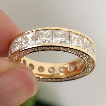 Ladies Eternal Ring, Stylish Single Row Square Cut Shiny Cubic Zirconia Broadband, Everyday Casual Wear, Anniversary Gift, Fine Jewelry, Basic Styles, Minimalist Design, Copper Base, Synthetic Zirconia Inlay, Holiday Theme, April Birthstone