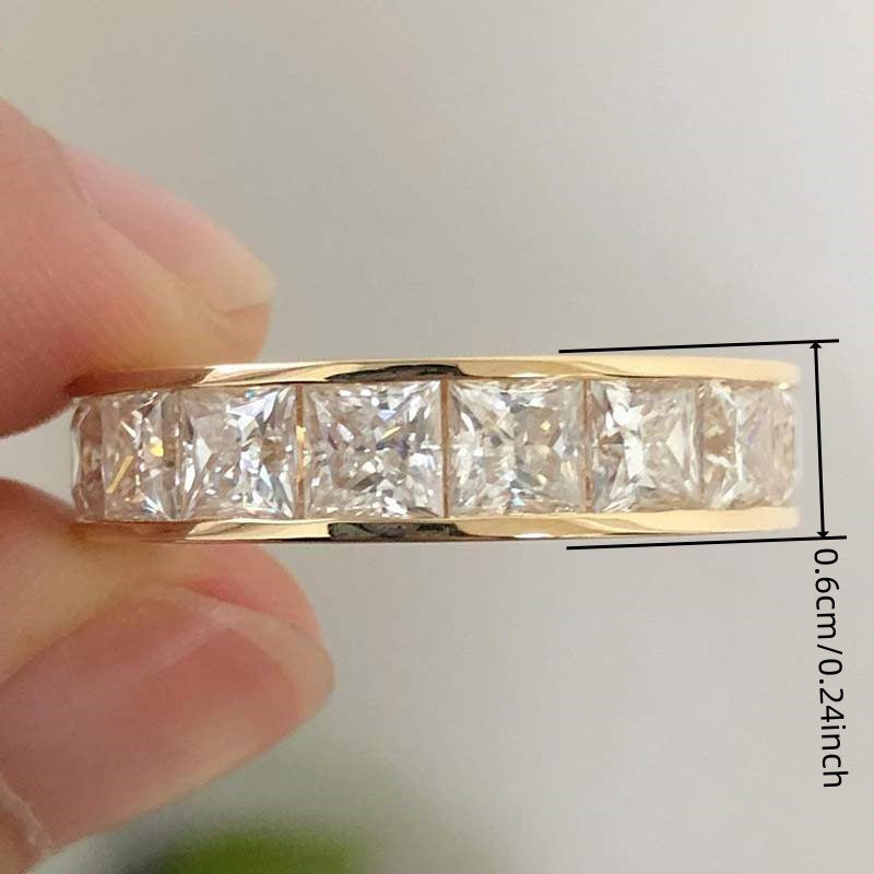 Ladies Eternal Ring, Stylish Single Row Square Cut Shiny Cubic Zirconia Broadband, Everyday Casual Wear, Anniversary Gift, Fine Jewelry, Basic Styles, Minimalist Design, Copper Base, Synthetic Zirconia Inlay, Holiday Theme, April Birthstone