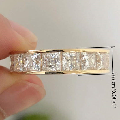 Ladies Eternal Ring, Stylish Single Row Square Cut Shiny Cubic Zirconia Broadband, Everyday Casual Wear, Anniversary Gift, Fine Jewelry, Basic Styles, Minimalist Design, Copper Base, Synthetic Zirconia Inlay, Holiday Theme, April Birthstone