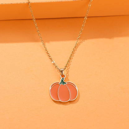 1 Halloween Pumpkin Necklace - Bohemian copper jewelry with festive orange pendant and green leaf accents, perfect for parties and holiday gifts