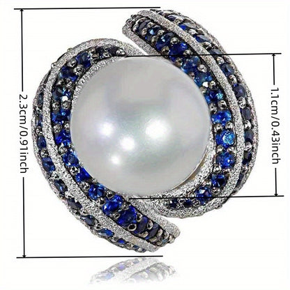 A ladies personalized ring, exquisite luxury inlaid synthetic pearl ring, ladies party holiday wedding banquet high jewelry.