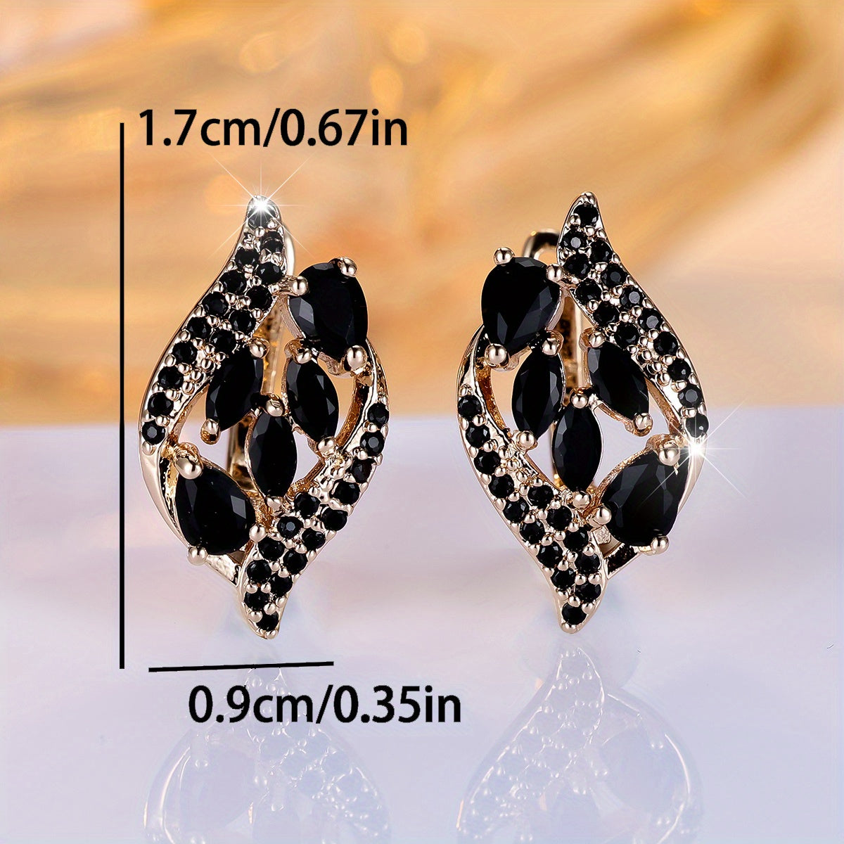 Black oval drop earrings, copper earrings, synthetic Zirconia, unplated, fashionable Women's water drop earrings.