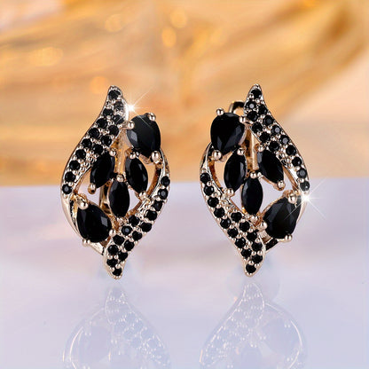 Black oval drop earrings, copper earrings, synthetic Zirconia, unplated, fashionable Women's water drop earrings.