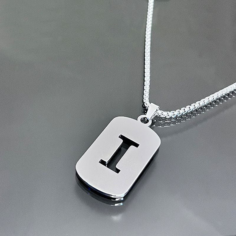 1 piece initial pendant necklace, 201 stainless steel, hollow design, non-fading, stylish punk street hip-hop accessories, unisex sweater chain