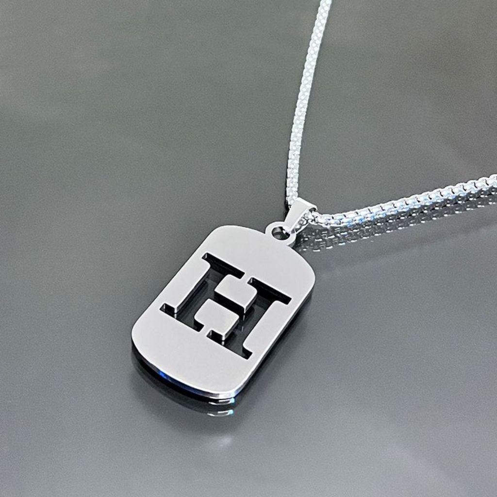 1 piece initial pendant necklace, 201 stainless steel, hollow design, non-fading, stylish punk street hip-hop accessories, unisex sweater chain