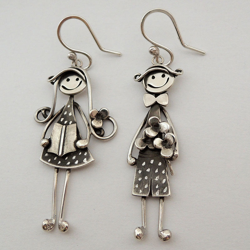 Vintage boy and girl pendant earrings with hook backs for pierced ears. beautiful gift for mom