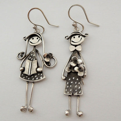 Vintage boy and girl pendant earrings with hook backs for pierced ears. beautiful gift for mom