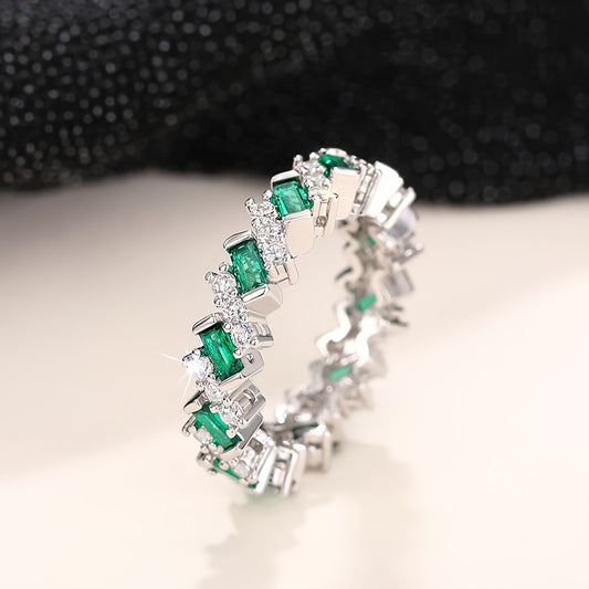 Elegant copper bridal ring set with synthetic jadeite, classic minimalist style, May birthstone, suitable for daily wear and gift giving, the perfect Valentine's Day gift