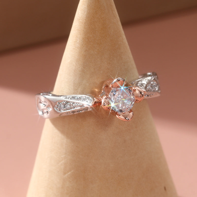 Vintage Bohemian elegant rose ring with cubic Zirconia-silver copper plating, suitable for daily wear and gift