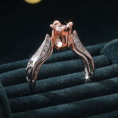 Vintage Bohemian elegant rose ring with cubic Zirconia-silver copper plating, suitable for daily wear and gift