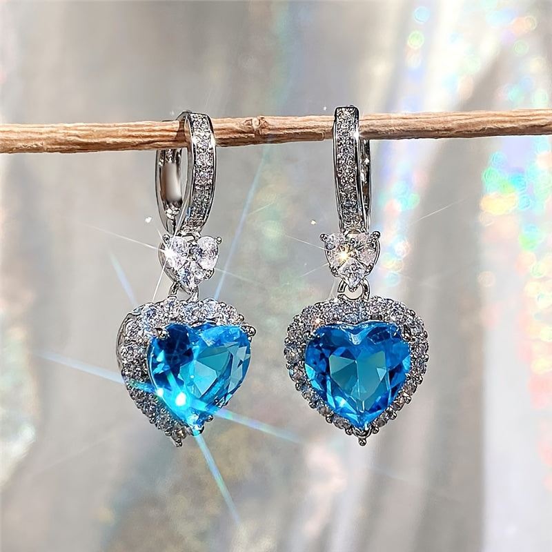 Aqua Blue Red Stone Heart Wedding Earrings Ladies Eternal Love Earrings Engagement Accessories Fashion Jewelry