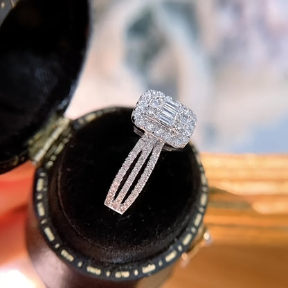 Elegant promise ring, silver plated with sparkling zircon, symbolizing elegance and beauty, engagement/wedding ring, replica of luxury jewelry