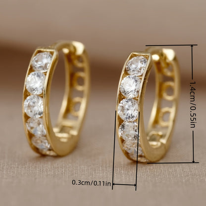 A pair of 18K gold plated ring earrings, exquisite zircon inlaid women's earrings, daily wear fashion accessories