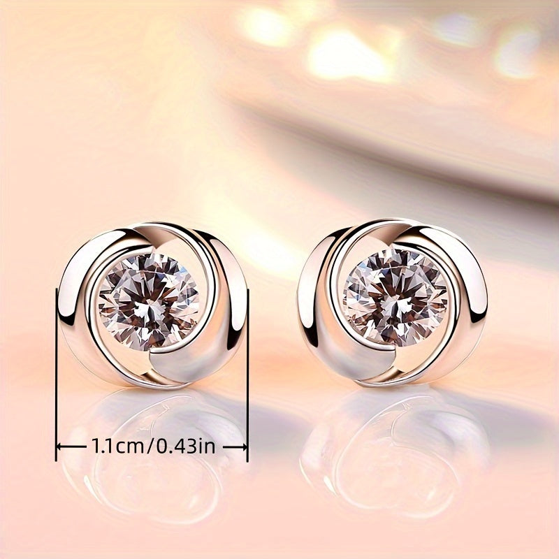 Round inlaid shiny zircon stud earrings, women's daily casual party stud earrings jewelry gift