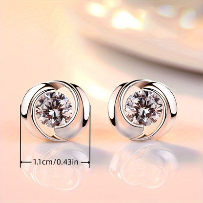 Round inlaid shiny zircon stud earrings, women's daily casual party stud earrings jewelry gift