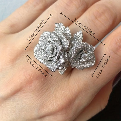 Elegant wreath ring, silver plated with sparkling Zirconia, exaggerated decoration, suitable for parties, perfect anniversary birthday gift for your lover, make her the most dazzling