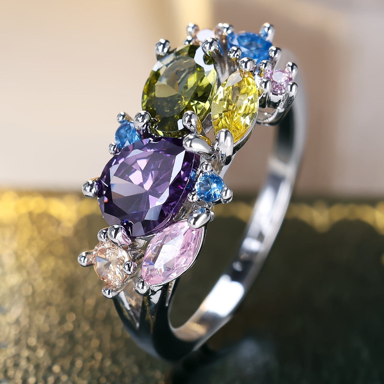 Elegant Bohemian style women's engagement ring, 1 piece, unplated, synthetic cubic zirconia, copper bottom, perfect for weddings and banquets, worn year round.