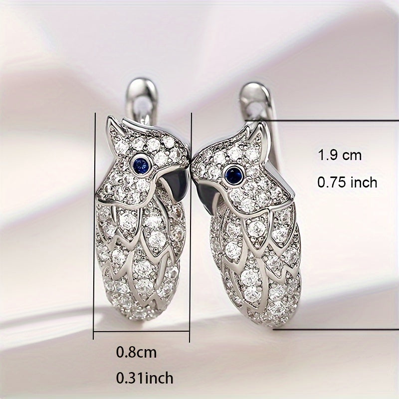 Exquisite silver parrot design, sparkling zircon decorative ring earrings, cute minimalist style, silver plated jewelry, daily leisure