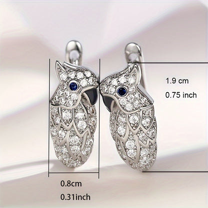 Exquisite silver parrot design, sparkling zircon decorative ring earrings, cute minimalist style, silver plated jewelry, daily leisure