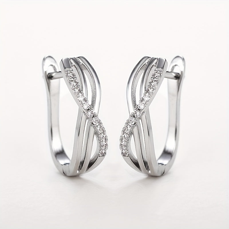 Romantic love knot silver plated ring drop earrings, Zirconia, wedding bridal earrings, ladies