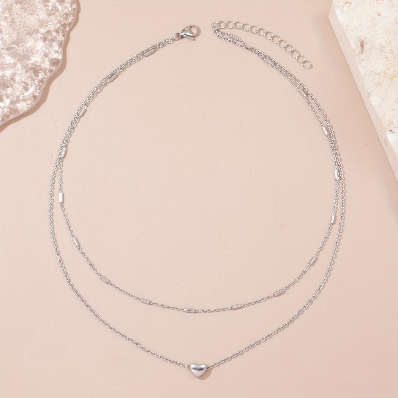 Unruly Minimalist Stainless Steel Heart Pendant Double Necklace, Ladies Party Jewelry Accessories