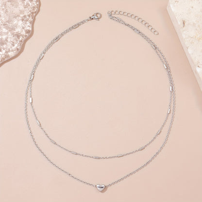 Unruly Minimalist Stainless Steel Heart Pendant Double Necklace, Ladies Party Jewelry Accessories