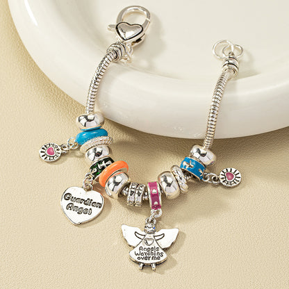 Love Angel Pendant Bracelet With Colorful Beads 14K Plated Alloy Hand Jewelry For Women & Girls