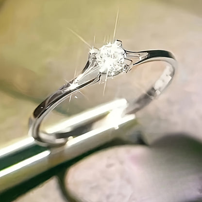 Elegant Ladies' Engagement Ring - Classic 4-Claw Inlaid Sparkle Cubic Zirconia, Perfect for Weddings and Parties, Wedding Ring Set