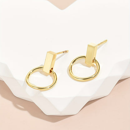 Golden round design stud earrings elegant simple style copper jewelry fashion Women's gift