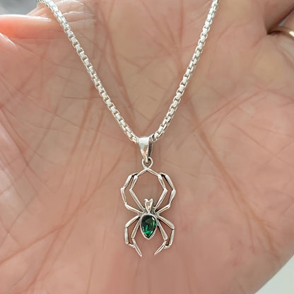 Unisex Gothic Spider Pendant Necklace, Synthetic Black Zircon Inlay, Punk Animal Themed Jewelry for Everyday and Party Wear, Copper Plating, Halloween Accessories - Single Item