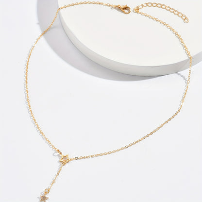 Delicate sparkling star Y-shaped collarbone chain necklace, suitable for female dating party jewelry