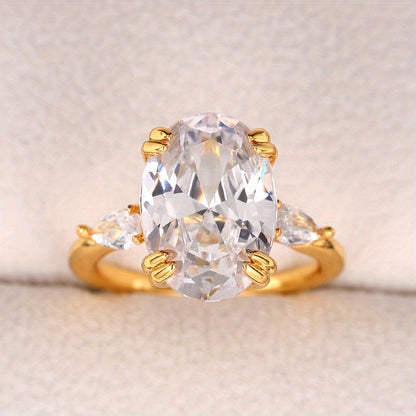 18k Gold Plated 4 Claw Setting Oval White Cubic zirconia Ring For Women Engagement Wedding Jewelry Girl Daily Casual Accessories