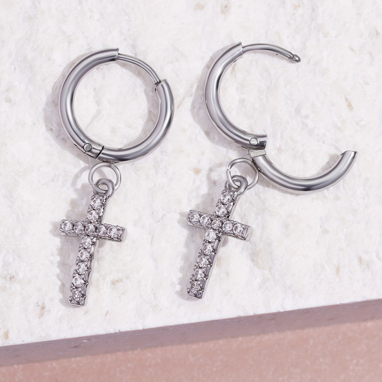 1 Pair of Punk Hip Hop Cubic Zirconia Cross Pendant Earrings for Men