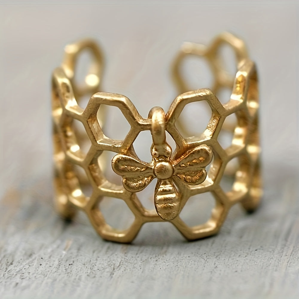 Honeycomb Bee Ring, Geometric Finger Accessories
