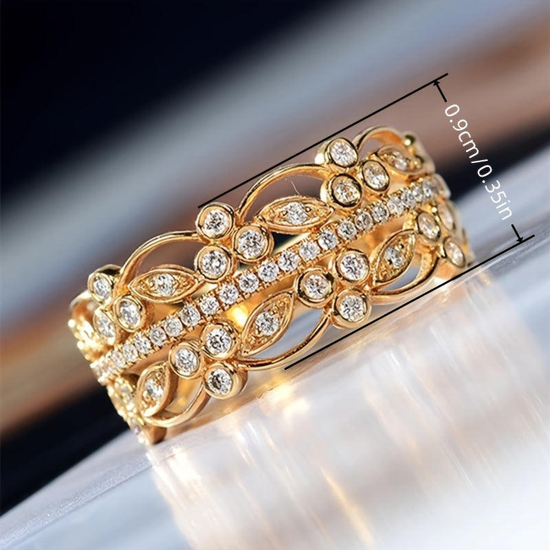 Hollow Zirconia Decorative Ring, Romantic Wedding Ring, Holiday Style Jewelry Anniversary Gift, Suitable for Women