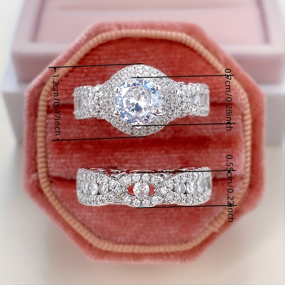 Fashion Wedding Ring Miniature Zirconia Engagement Ring 2-piece Set