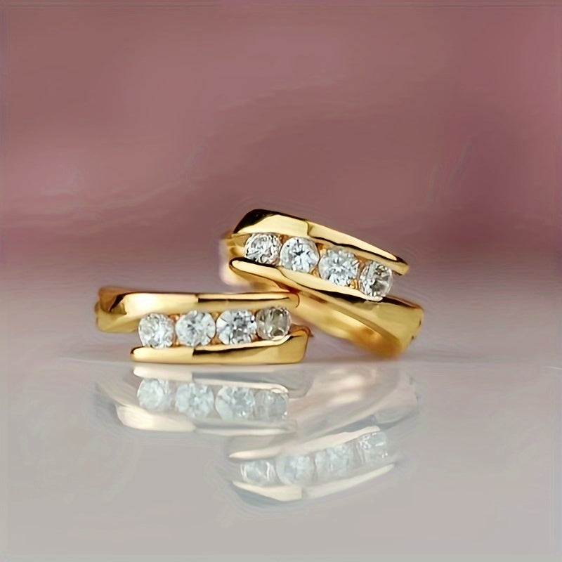 Round Shiny zirconia Decor Hoop Earrings Elegant Simple Style 18K Gold Plated Jewelry Banquet Ear Ornaments