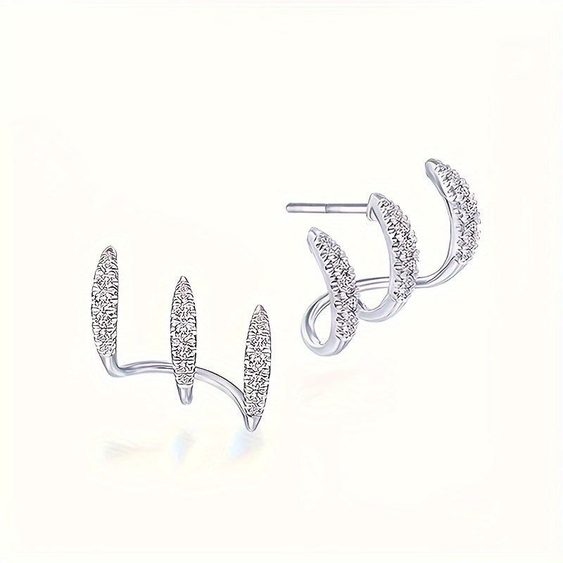 2 simple curved claw stud earrings, sparkling, stylish and elegant rhinestone stud earrings, women's jewelry