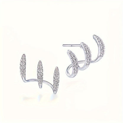 2 simple curved claw stud earrings, sparkling, stylish and elegant rhinestone stud earrings, women's jewelry