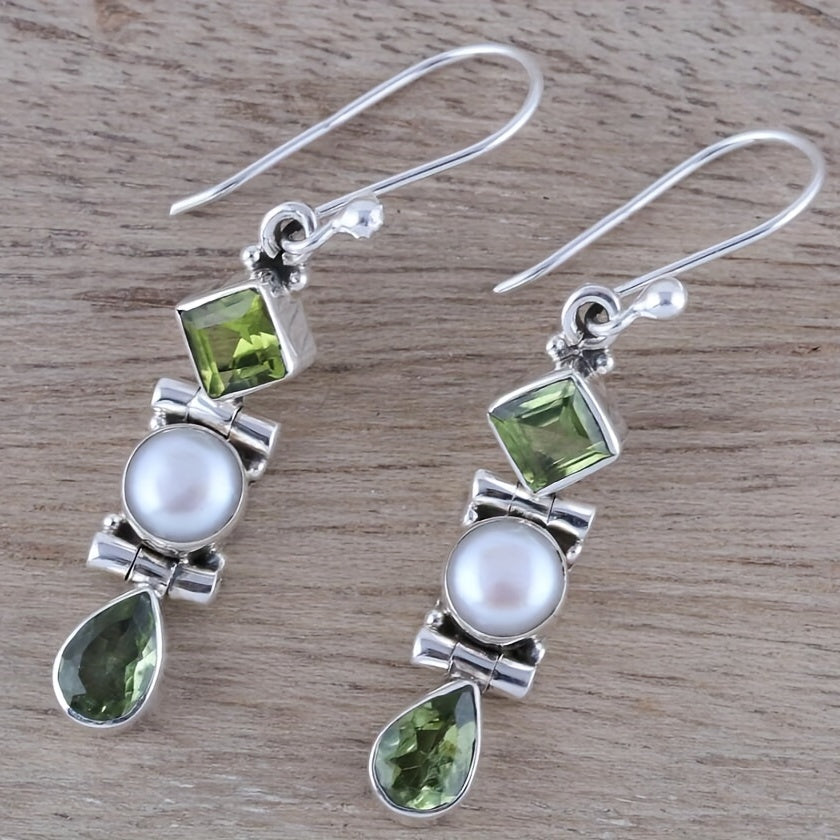 Vintage geometric square water drop green resin women's earrings